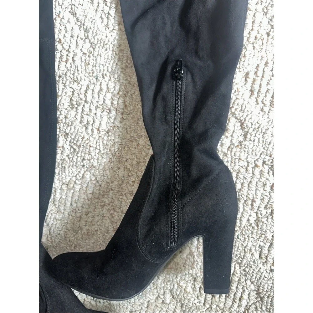 Womens Unisa Black Faux Suede Over-The-Knee Boots Side Zipper & Drawstring 8.5